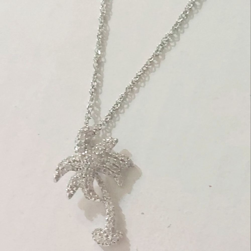 1/2ctw Round Cut Diamond 14k Palm Tree Pendant on 14k White Gold Chain Necklace